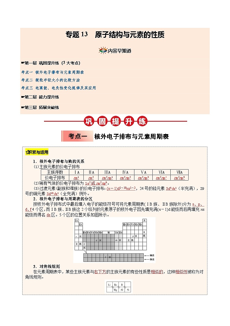 【暑假培优练】专题14 原子结构与元素的性质 (学生版)-2025年高二化学暑假衔接讲练 (人教版)第1页