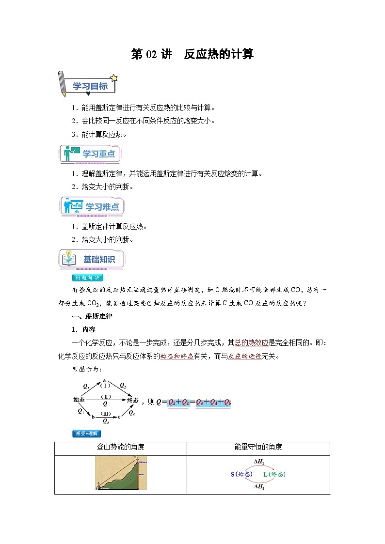 高二暑假专区讲义练习第02讲 反应热的计算-【教师版】新高二化学暑假衔接（人教版）第1页