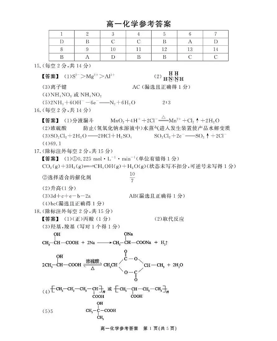 安徽江淮协作区2024-2025学年高一下学期期末联合监测化学答案第1页