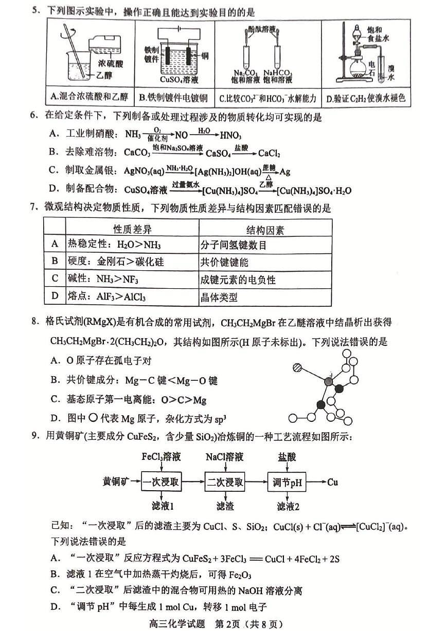 2025届山东淄博一模化学试题第2页