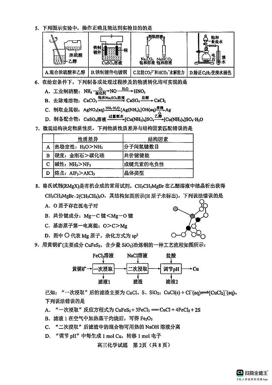 山东省淄博市2025届高三下学期3月模拟考试（淄博一模）化学第2页