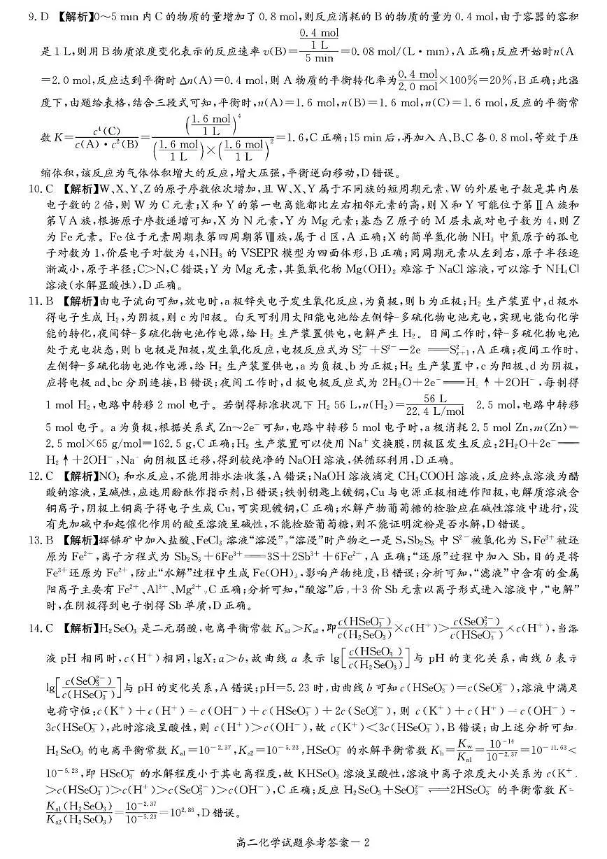 2024-2025炎德英才名校联考联合体高二下第二次联考化学试卷(即第一次月考)3月 化学参考答案第2页