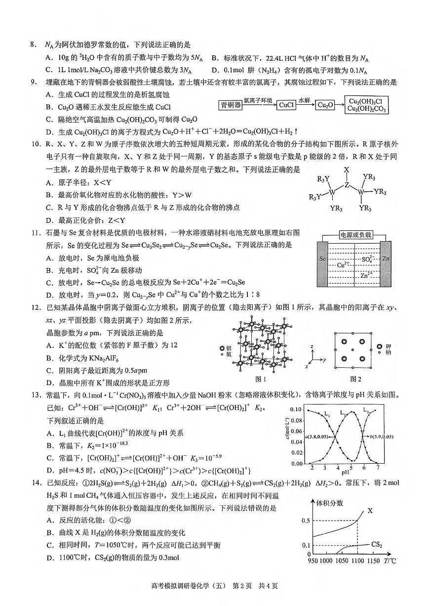 2025届重庆市高考模拟调研卷（五）化学试卷第2页