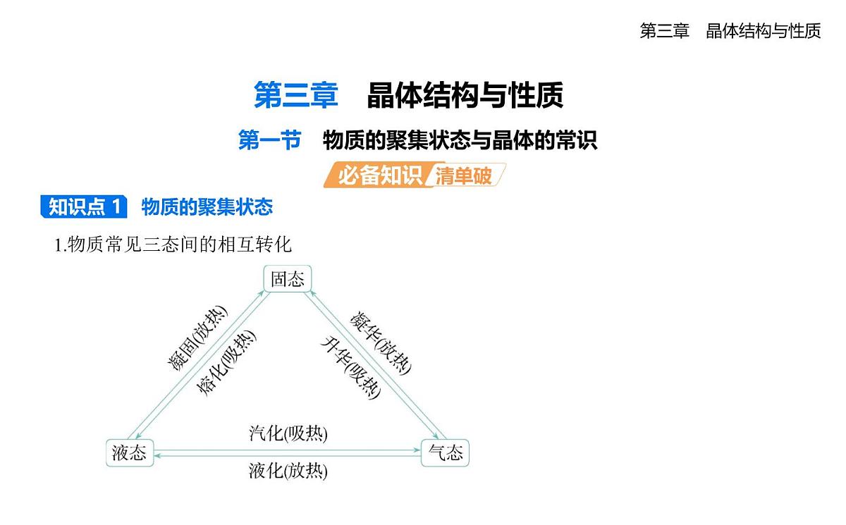 3.1物质的聚集状态与晶体的常识知识点串讲课件-人教版高中化学高二上册（选必二）第1页