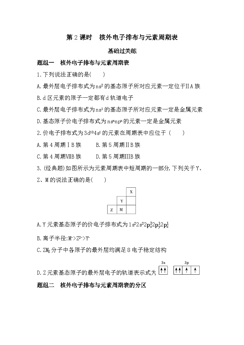 1.2.1核外电子排布与元素周期表分层训练（含答案解析）-鲁科版高中化学高二上册（选必二）第1页