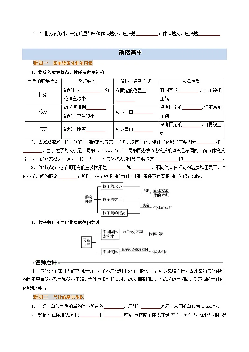 【初高衔接】衔接点14 气体摩尔体积 阿伏加德罗常数（学生版）-2025年初升高化学暑假衔接讲练 (通用版)第2页