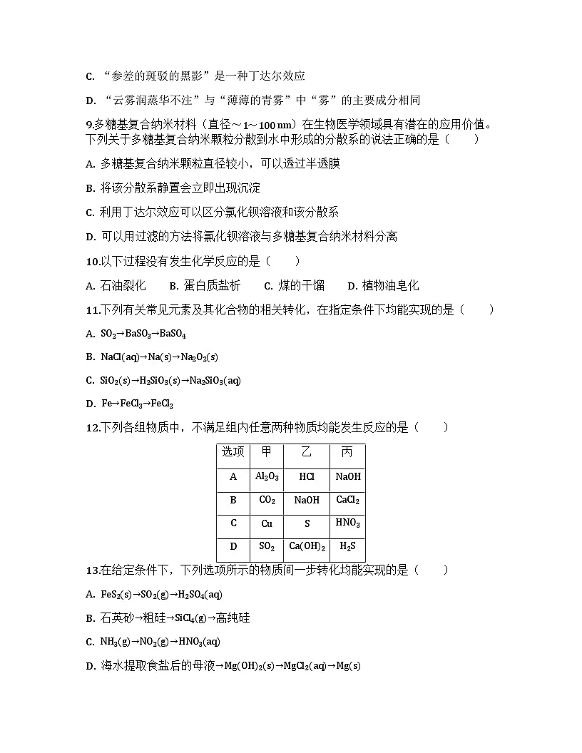 2026届高考化学一轮基础复习训练1 化学物质的分类及转化第3页