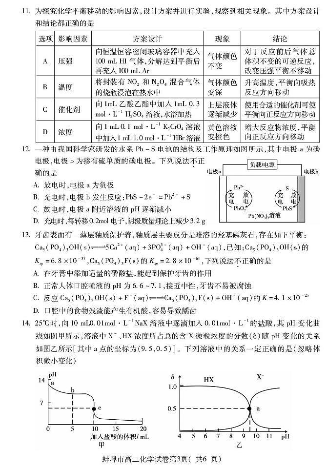 安徽省蚌埠市2024-2025年高二下学期期末学业水平监测化学试卷（图片版，含答案)第3页