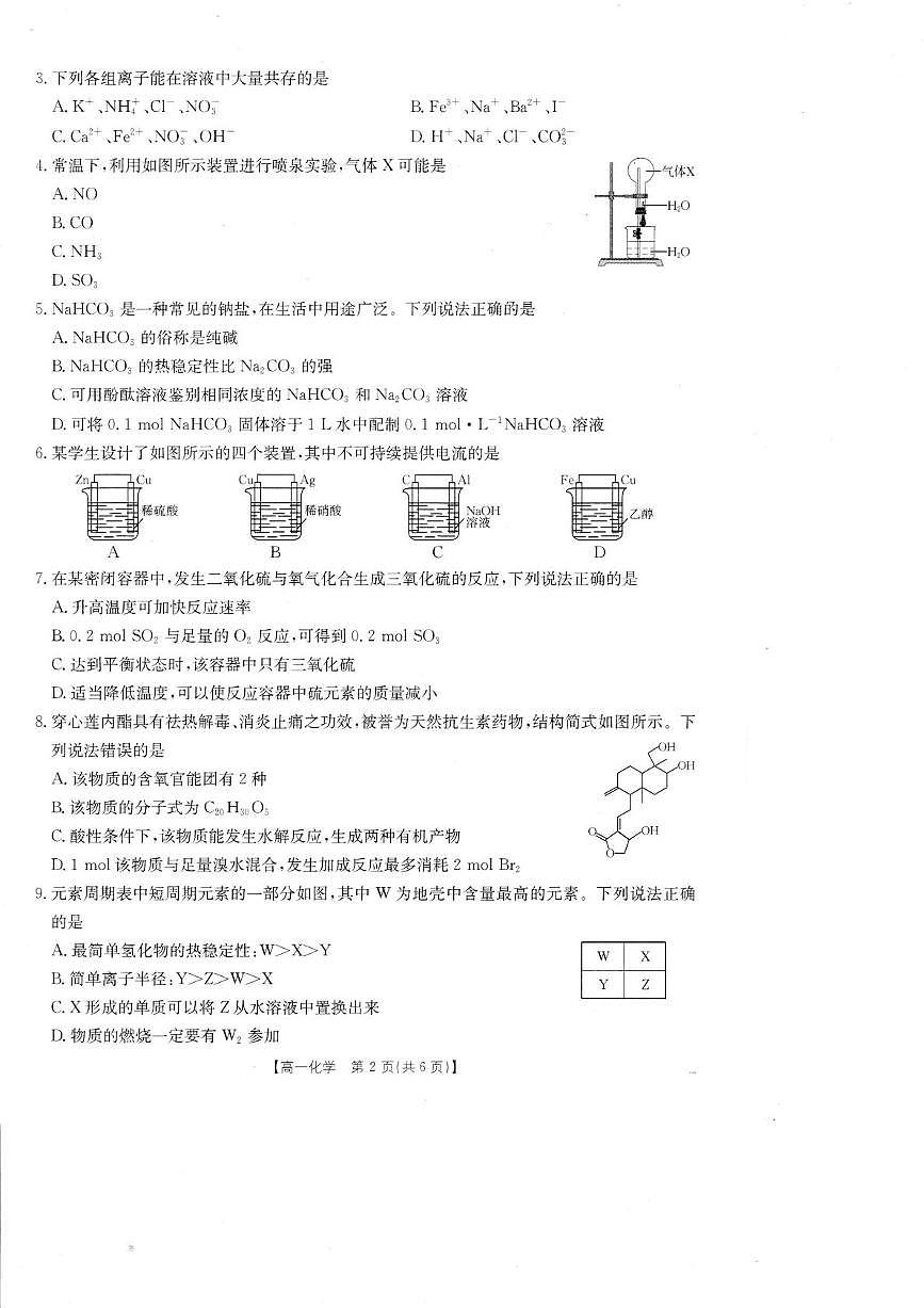 广东湛江市部分学校2024-2025学年高一下学期期末考试化学试卷（含答案）第2页