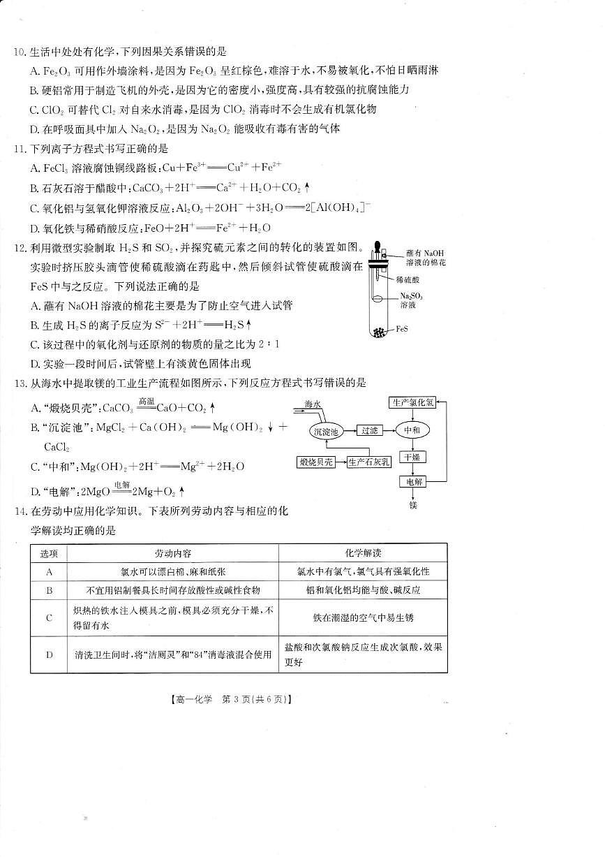 广东湛江市部分学校2024-2025学年高一下学期期末考试化学试卷（含答案）第3页
