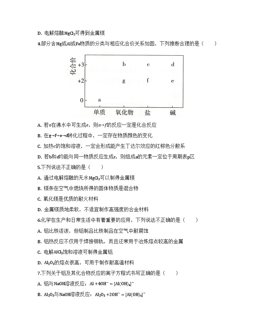 2026届高考化学一轮基础复习训练15 镁、铝及其化合物第2页