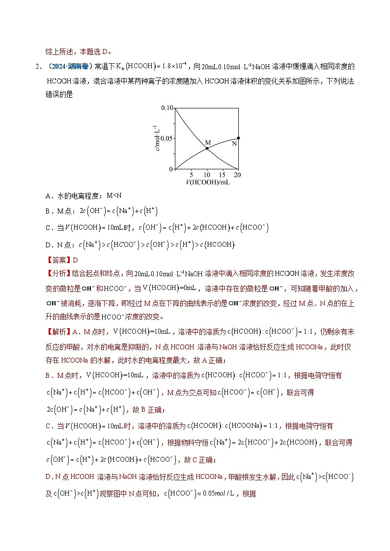 备战2026年高考精品试题汇编 化学 专题20 电解质溶液曲线分析 Word版含解析第3页