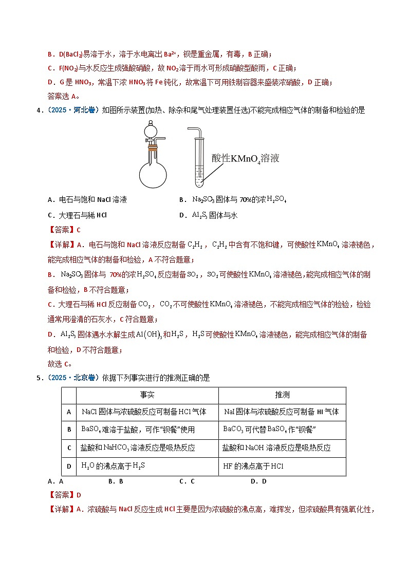备战2026年高考精品试题汇编 化学 专题07 无机物的转化与应用 Word版含解析第3页