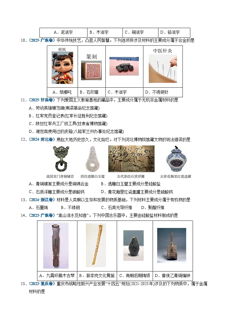 备战2026年高考精品试题汇编 化学 专题01 化学与STSE（原卷版）第3页