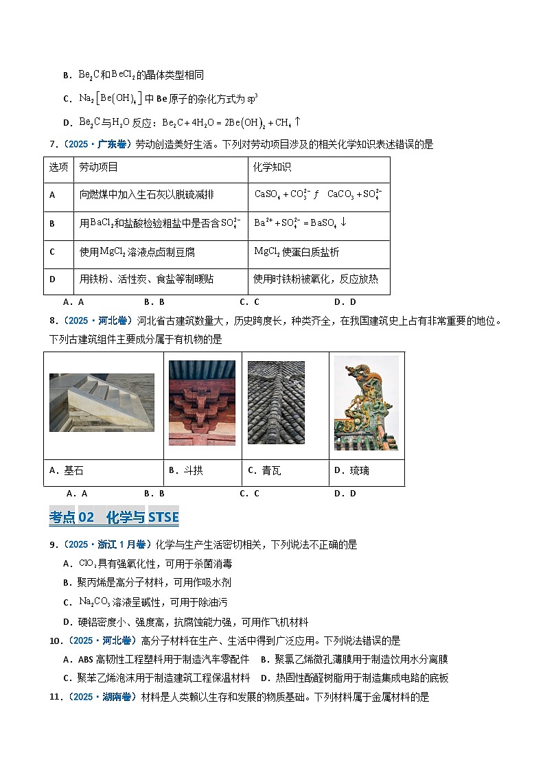 备战2026年高考化学（2025年真题分类汇编通用版）专题01物质的分类与转化化学与STSE（原卷版）第2页