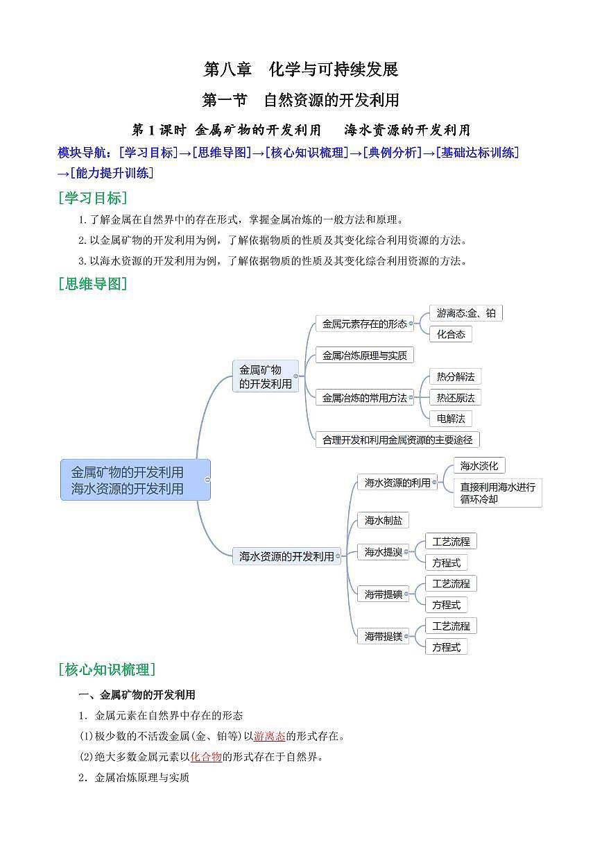 8.1.1 金属矿物的开发利用 海水资源的开发利用(解析版)第1页