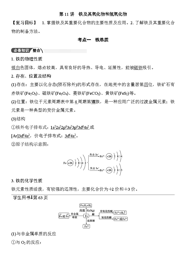 第11讲 铁及其氧化物和氢氧化物 （含答案 ） 2026届高三化学一轮总复习 教案第1页