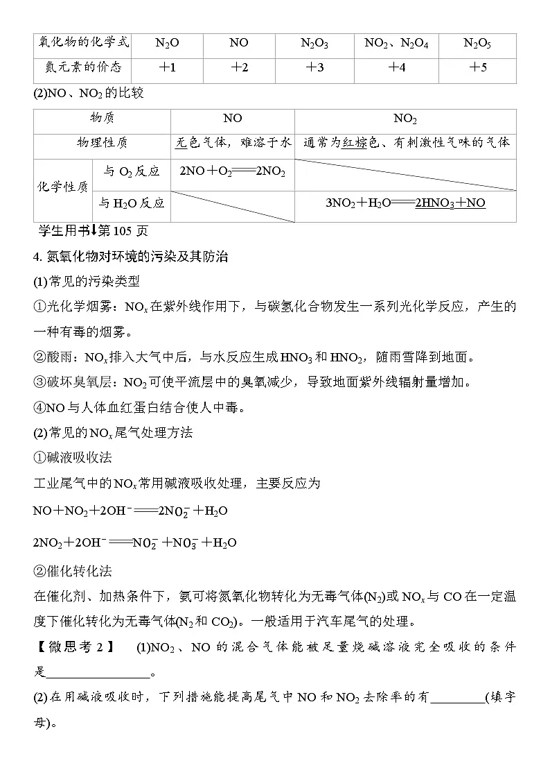 第19讲　氮及其氧化物　硝酸 （含答案 ） 2026届高三化学一轮总复习 教案第2页