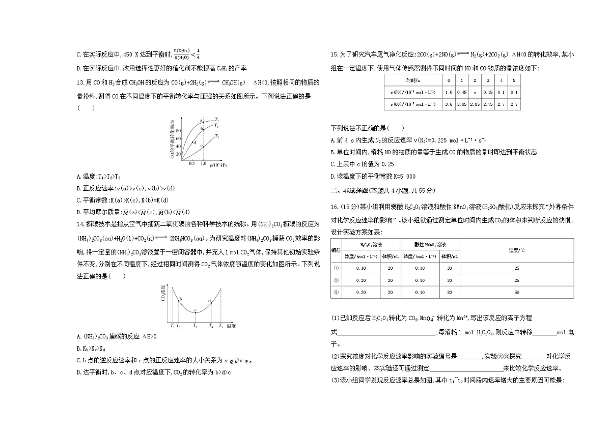 专题2　化学反应速率与化学平衡 测评卷（含解析）26版高中同步新教材化学苏教版（2019）选必修1第3页