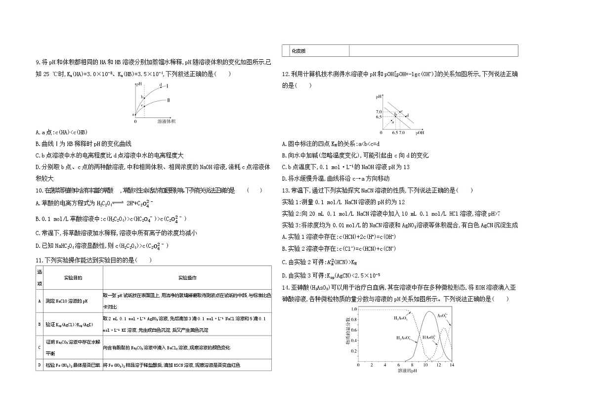 专题3　水溶液中的离子反应  测评卷（含解析）26版高中同步新教材化学苏教版（2019）选必修1第2页
