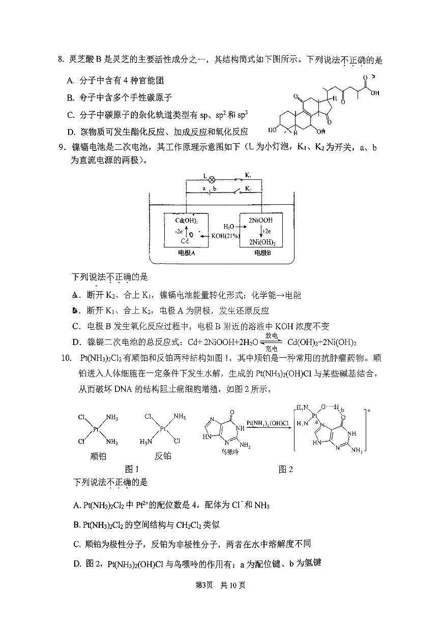 2025北京丰台十二中高三（上）开学考化学试卷第3页