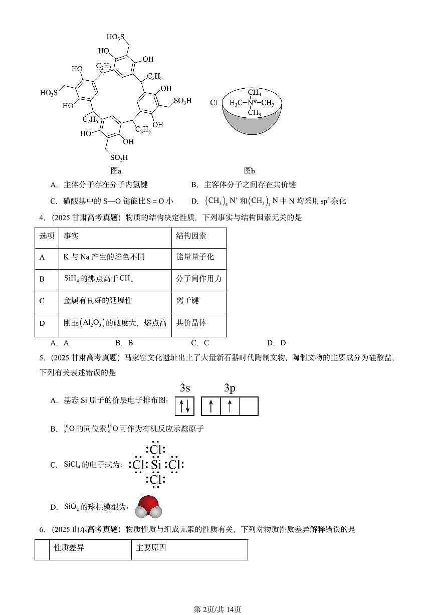 2025全国高考真题化学汇编：不同聚集状态的物质与性质章节综合2（鲁科版） 有答案解析第2页