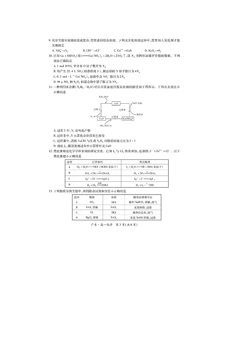 广东省上进联考2024-2025学年高一上学期12月第一次联合考试化学（图片版）化学试卷第3页