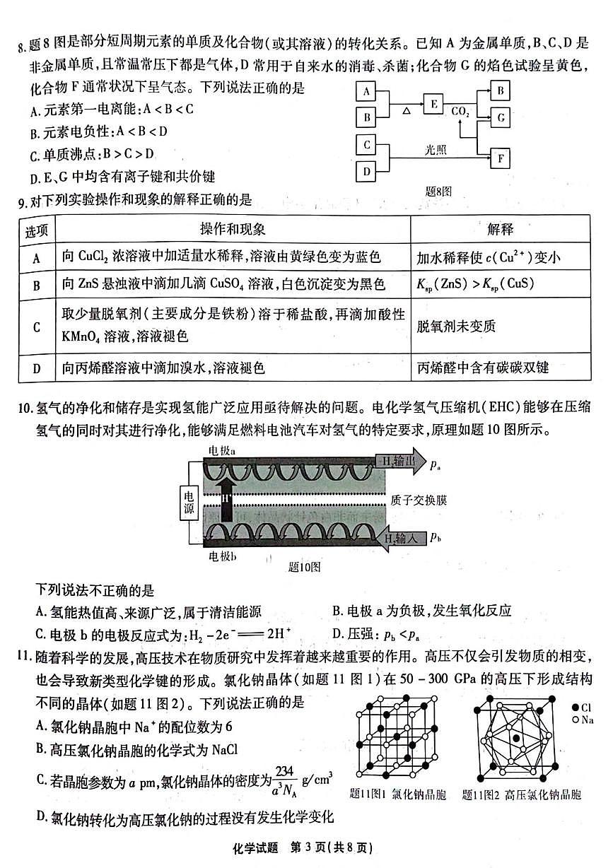 重庆南开中学校2026届高三上学期8月开学化学试题第3页