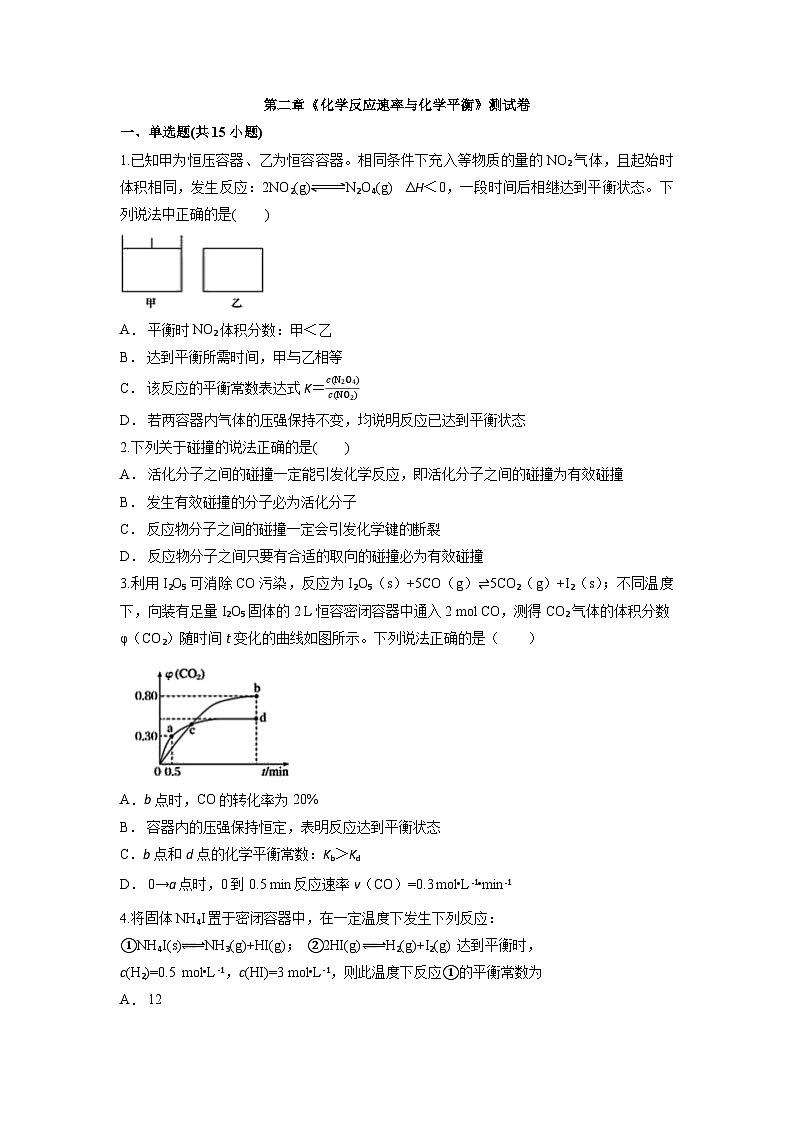 第二章 化学反应速率与化学平衡 单元检测题  高中化学人教版（2019）选择性必修1第1页