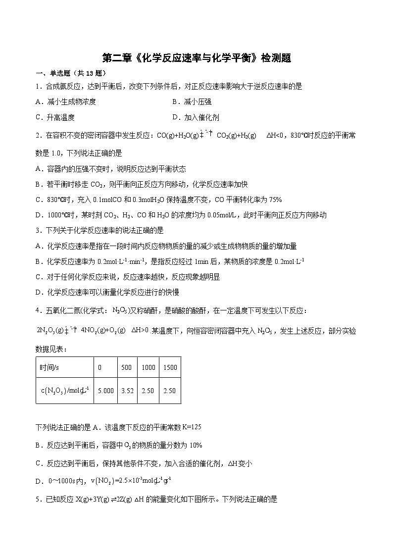 第二章《化学反应速率与化学平衡》检测题  高中化学人教版（2019）选择性必修1第1页