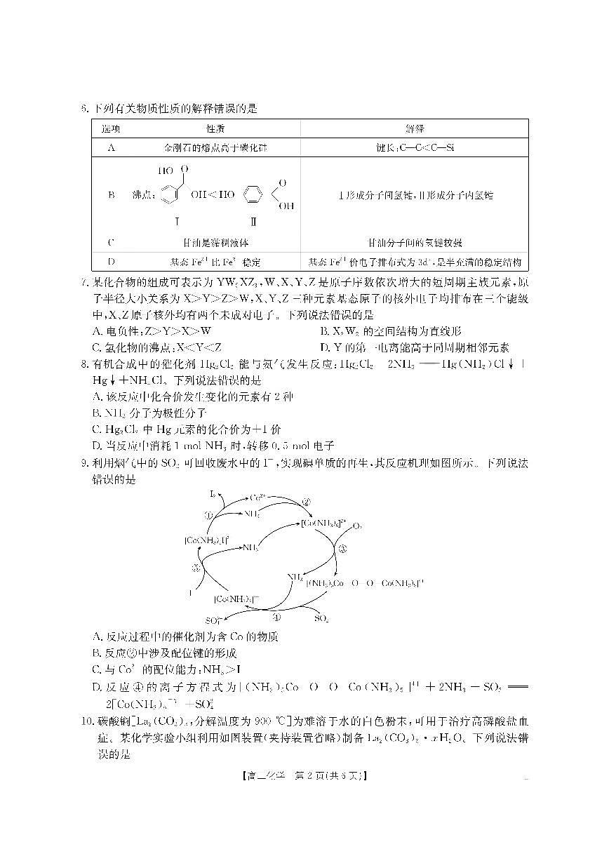 湖南省怀化市2026届高三上学期入学考试（26-06C）-化学试题+答案第2页