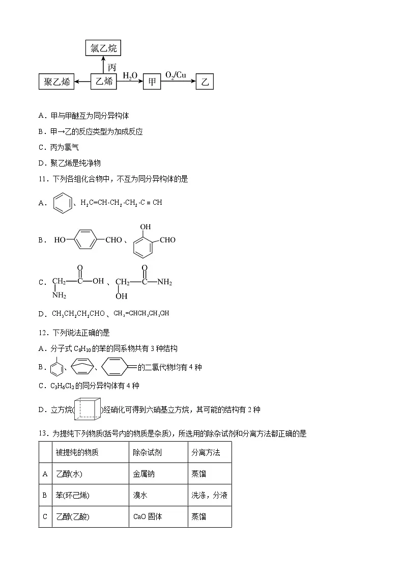 第一章 有机化合物的结构特点与研究方法 单元同步测试卷 高中化学人教版（2019）选择性必修3第3页