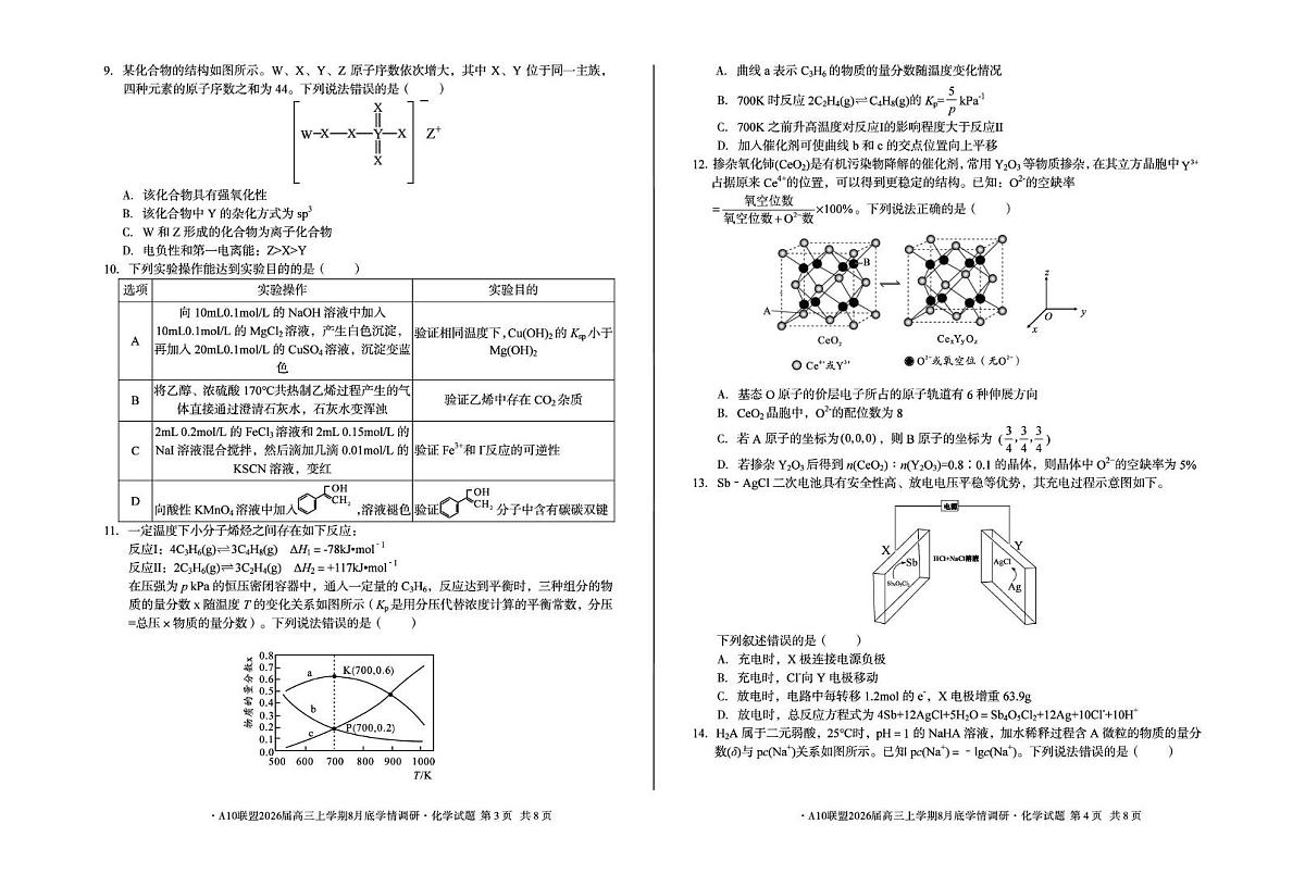 1号卷·A10联盟2026届高三上学期8月底学情调研化学试题（含答案）第2页