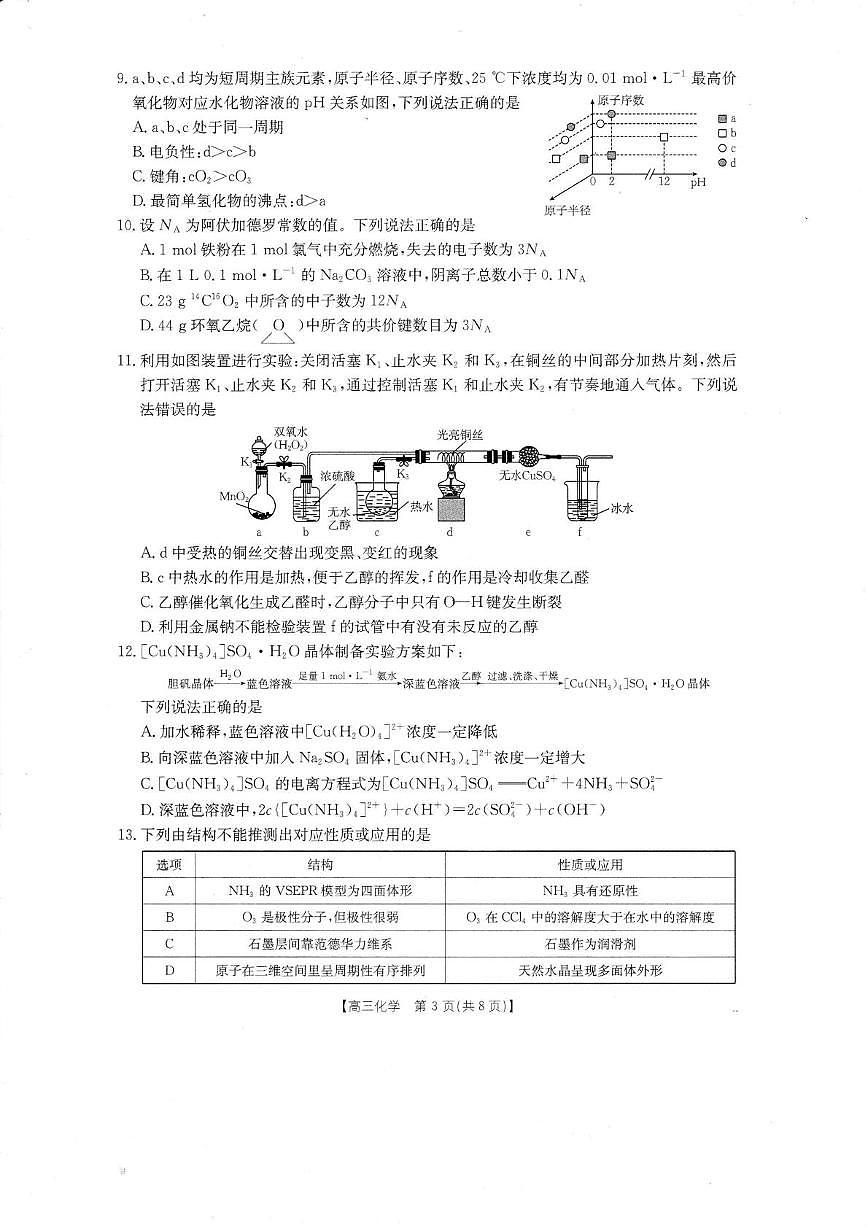 广东湛江八校联考2026届高三上学期8月月考化学试题（含答案）第3页