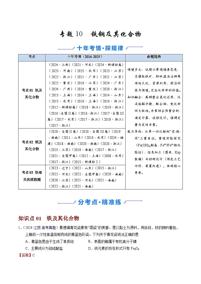 专题10  铁、铜及其化合物（解析版）第1页