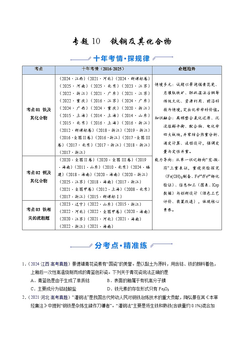 专题10  铁、铜及其化合物（原卷版）第1页