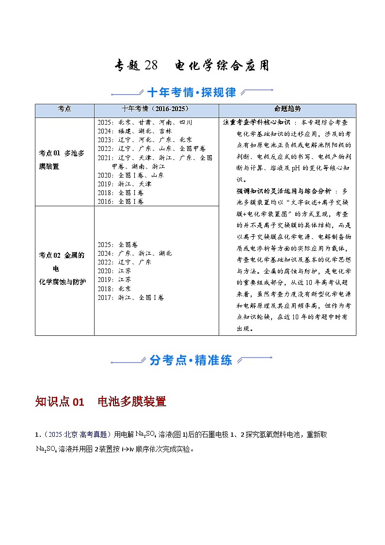 专题28 电化学综合应用（原卷版）第1页