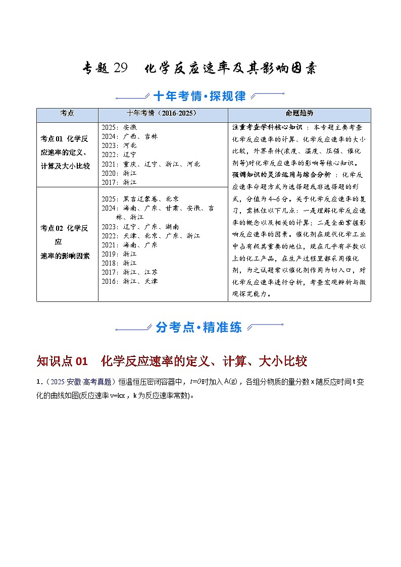 专题29 化学反应速率及其影响因素 （解析版）第1页