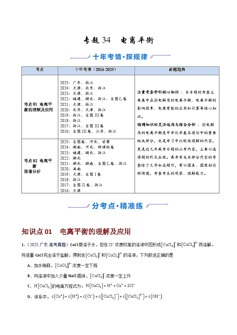 专题34 电离平衡 （解析版）第1页