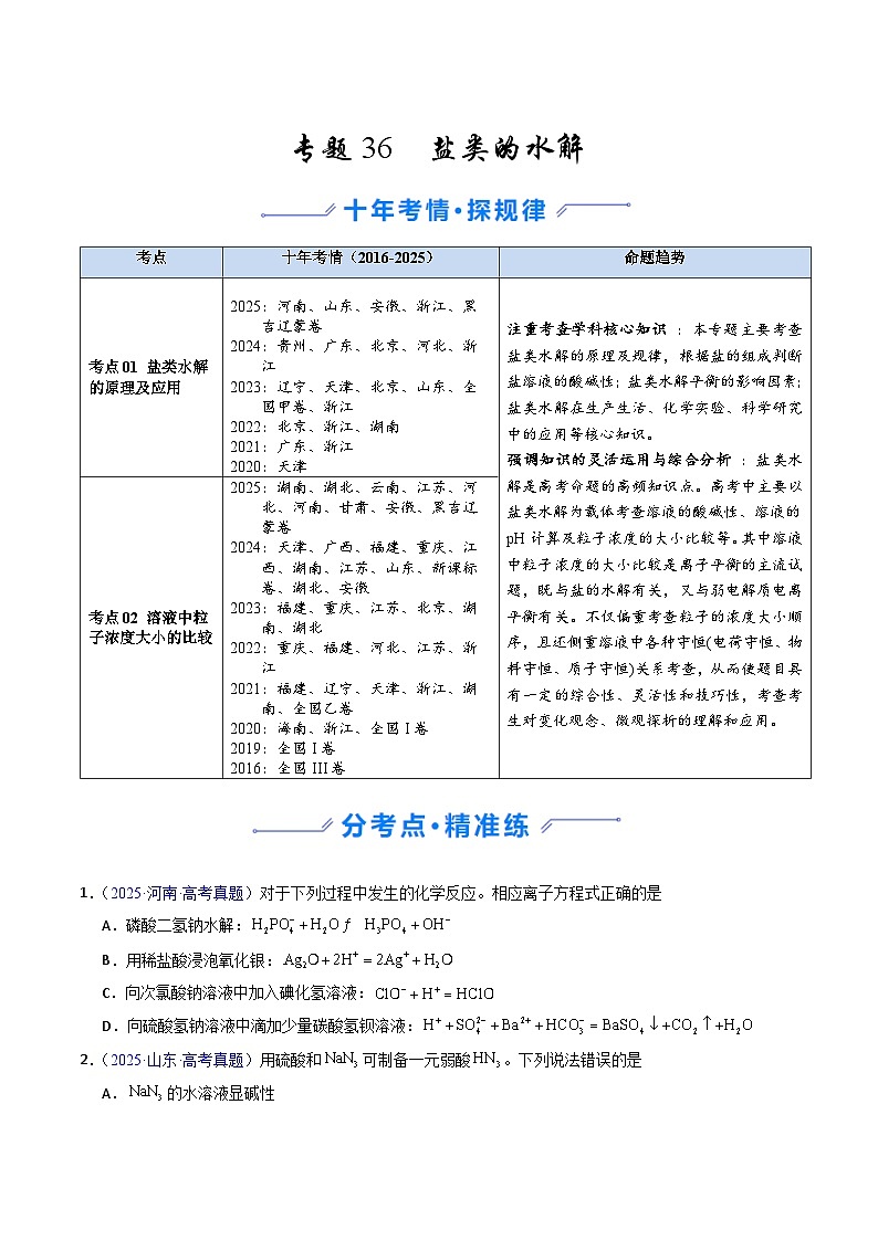 专题36 盐类的水解（原卷版）第1页