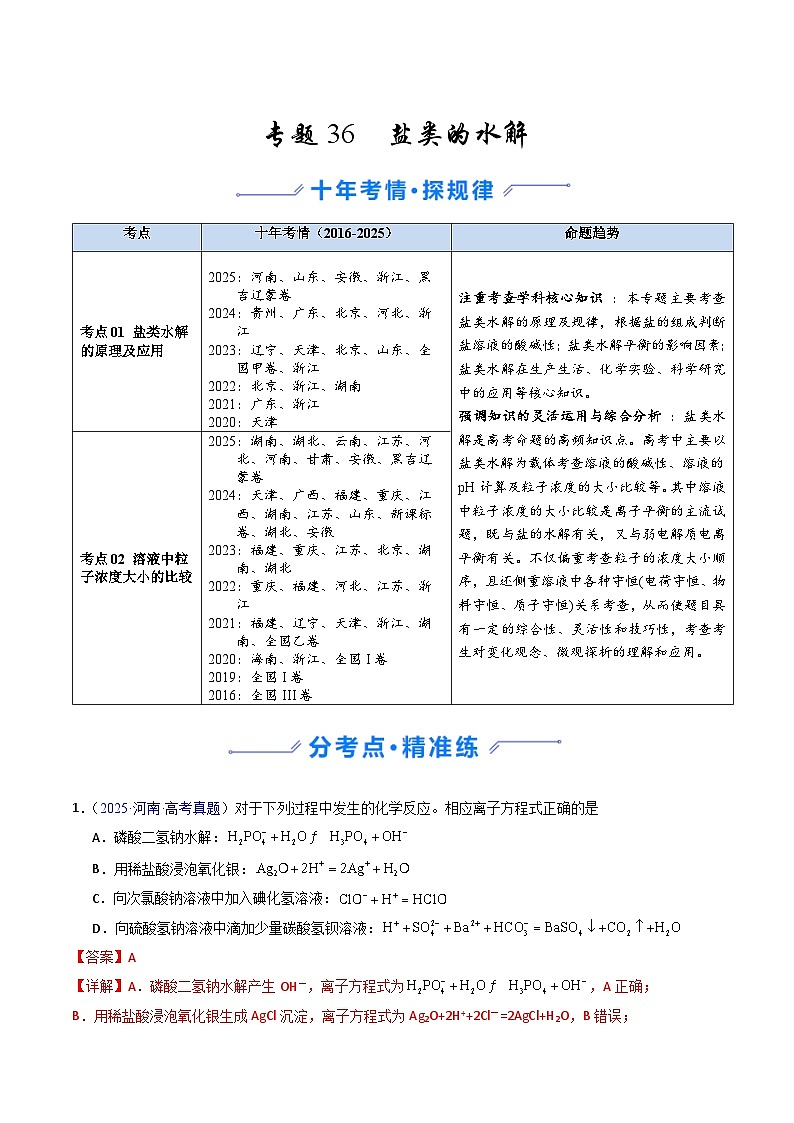 专题36 盐类的水解（解析版）第1页