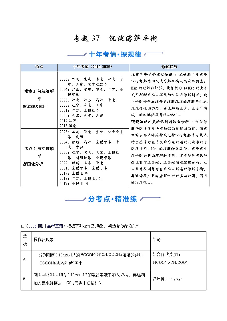 专题37 沉淀溶解平衡（解析版）第1页