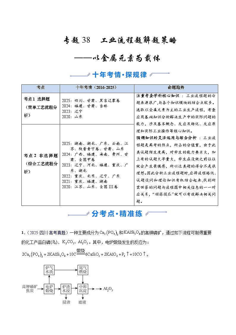 专题38 工业流程题解题策略——以金属元素为载体（原卷版）第1页