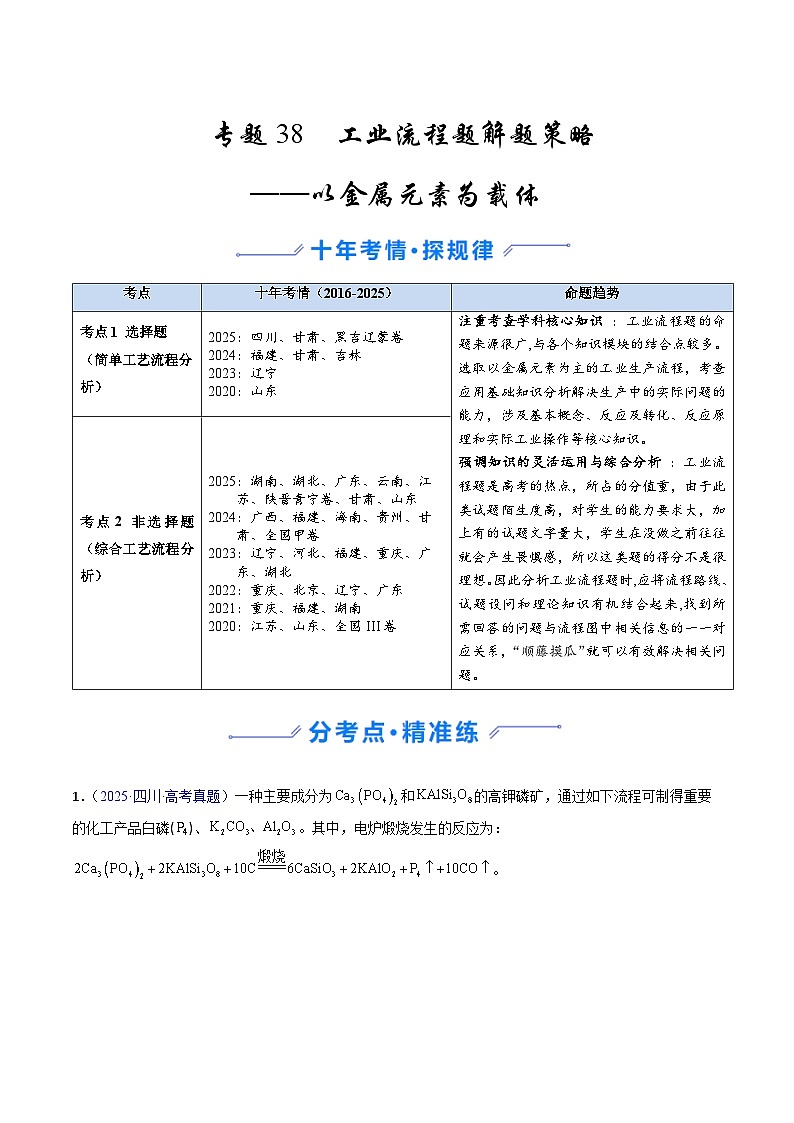 专题38 工业流程题解题策略——以金属元素为载体（解析版）第1页