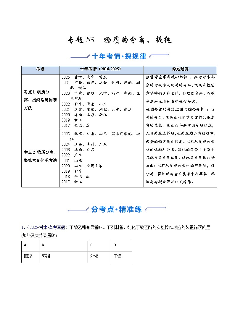 专题53 物质的分离、提纯（解析版）第1页