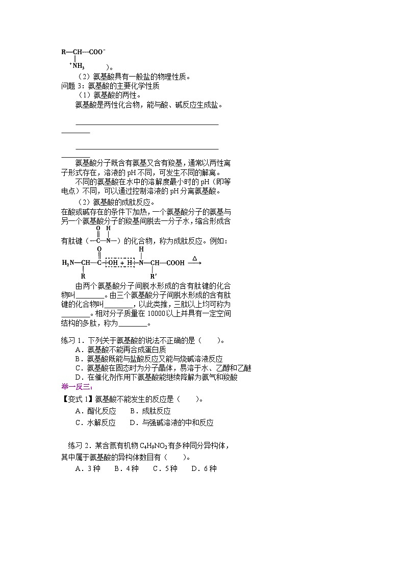 第四章第二节第1课时氨基酸导学案  高中化学人教版（2019）选择性必修3第2页