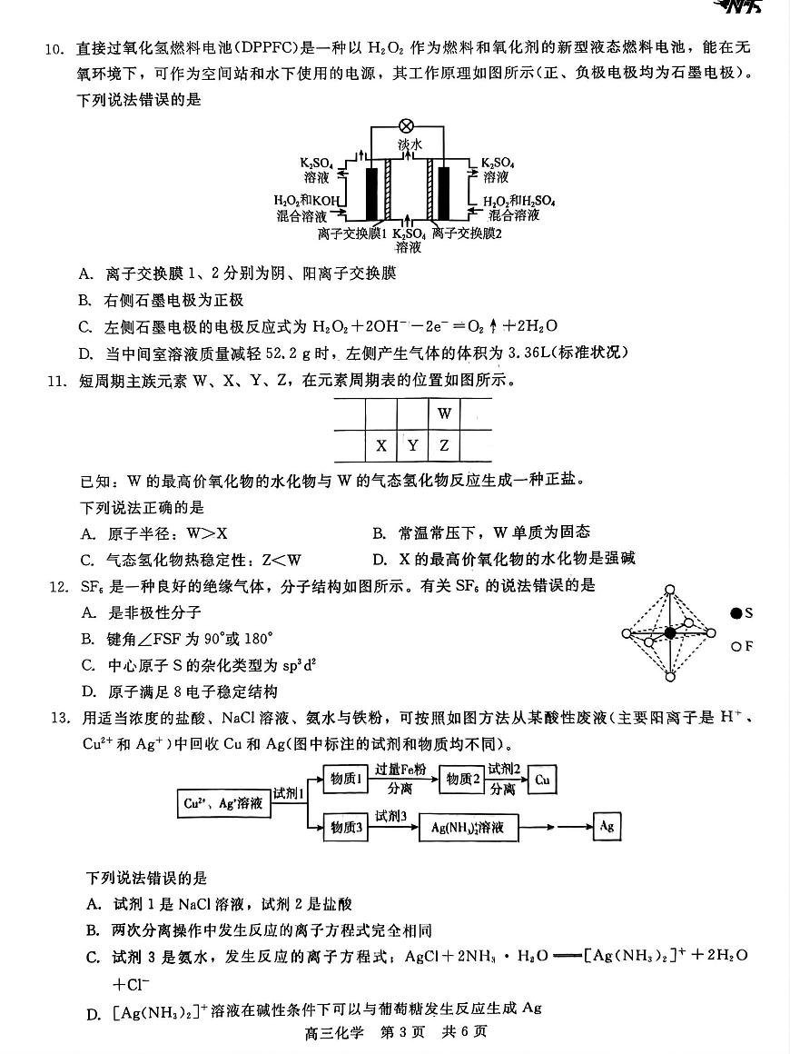 河北省新时代NT教育2024-2025学年高三上学期入学摸底测试 化学试卷第3页