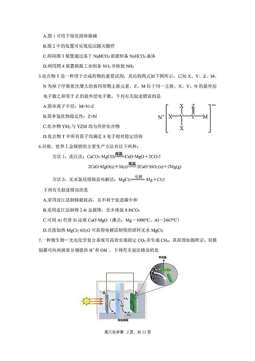 安徽省合肥市第一中学2024-2025学年高三上学期期中教学质量化学试卷+答案第2页