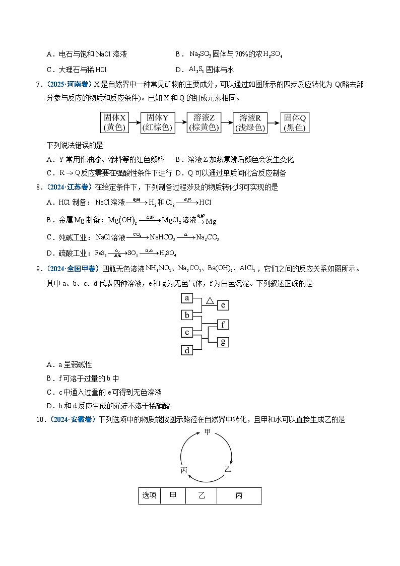 五年(2021-2025)高考化学真题分类汇编(通用版)专题07无机物的转化与应用(学生版+解析)第3页