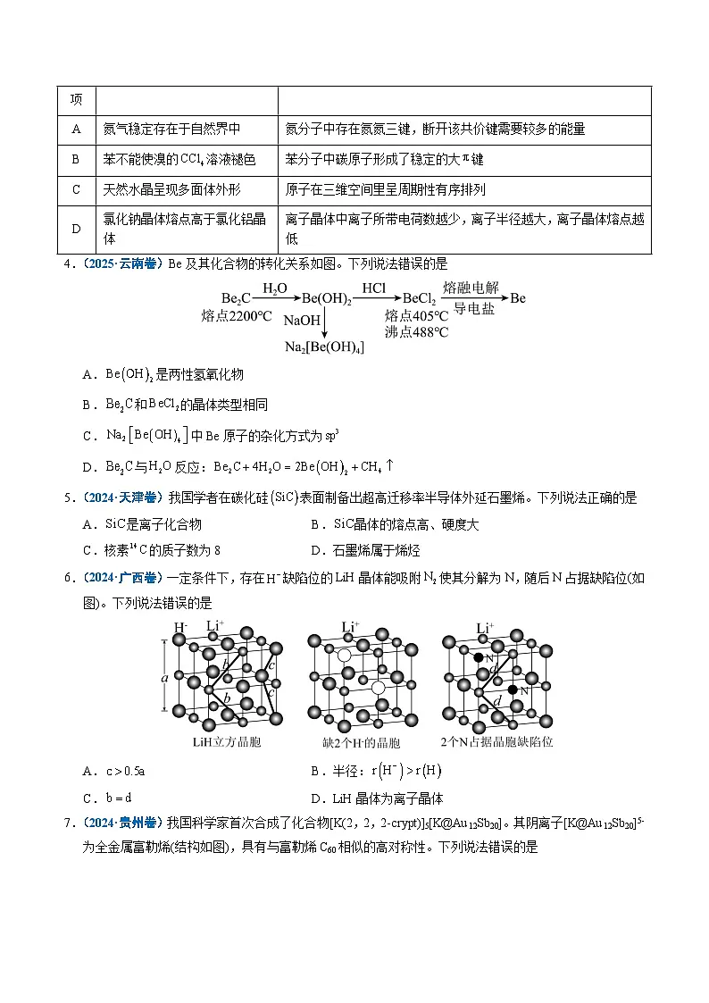 五年(2021-2025)高考化学真题分类汇编(通用版)专题09晶体结构与性质(学生版+解析)第2页